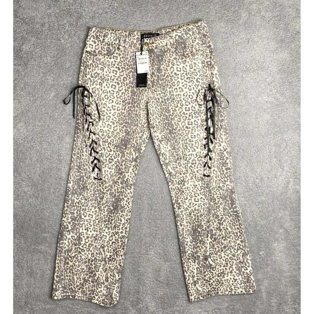 Lioness Leopard Print Straight Jeans‎ Size XL Cotton Fade Girls Night NWT